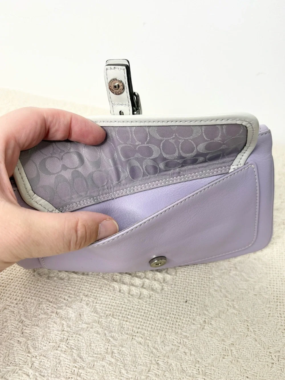 Y2K Vintage Coach Hamptons Large Skinny Wristlet 7734 Lilac Leather Two Tone
